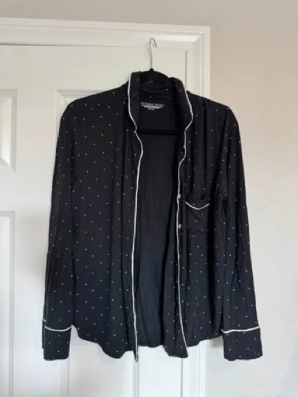 Victoria secret Black Polka Dot Pajama Set with White Piping size Medium